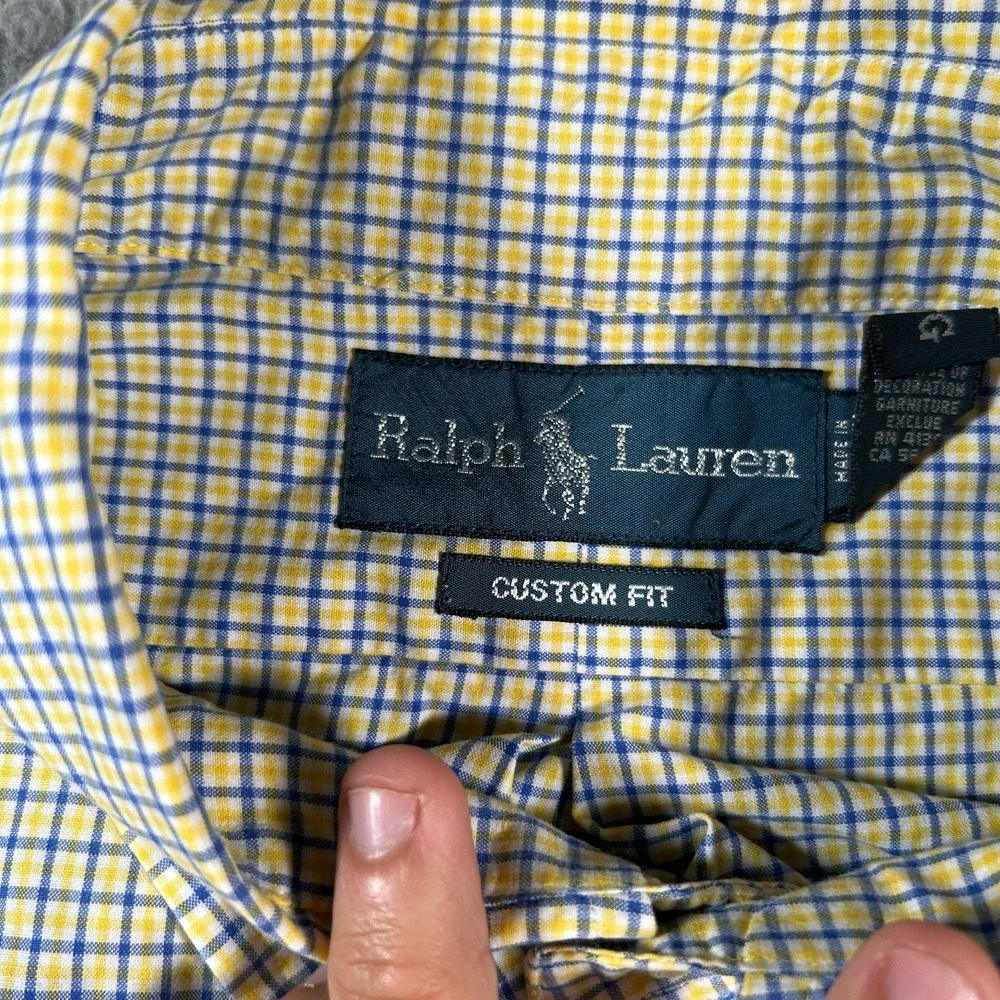 Polo Ralph Lauren Shirt‎ Men 2XL Yellow Windowpane Long Sleeve Pony Custom Fit